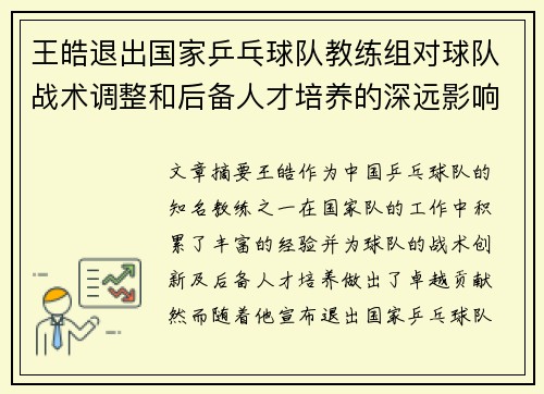 王皓退出国家乒乓球队教练组对球队战术调整和后备人才培养的深远影响分析